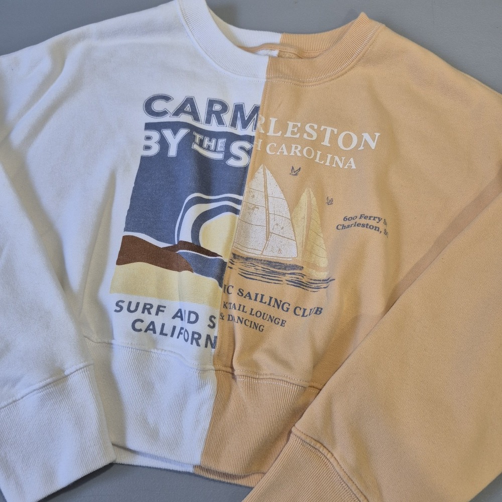 Abercrombie & Fitch Sweatshirt Womens Small Two Toned Cropped Soft A&F Nautical